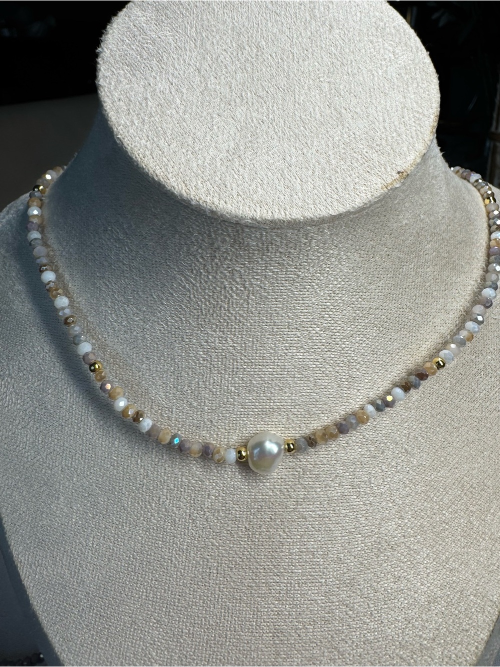 Delicate Pearl & Faceted Bead Necklace - Neutral Tones